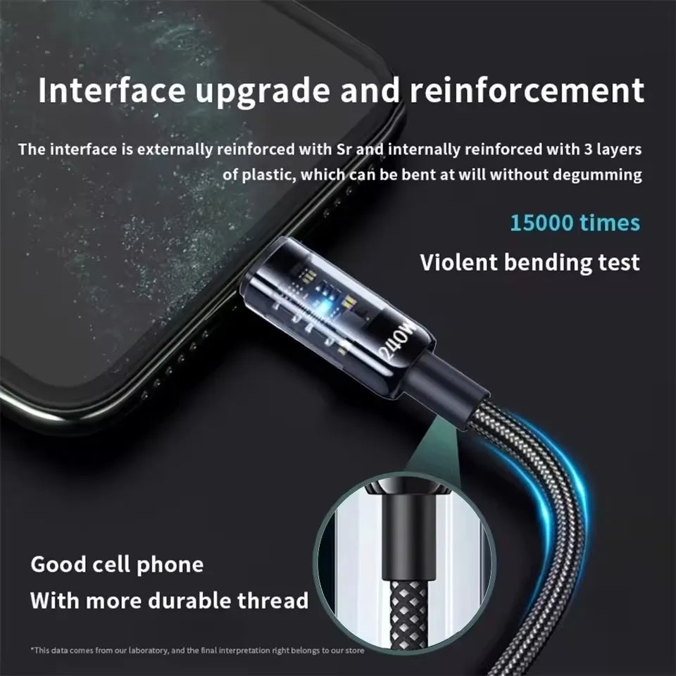 Premium 240W Nylon USB Type C Charging Cable